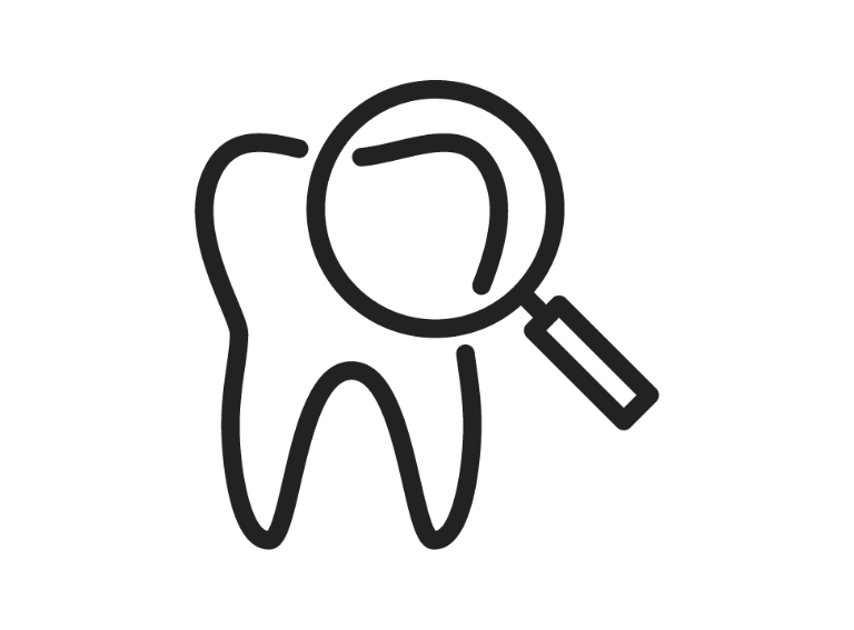 ikona zęba i lupy